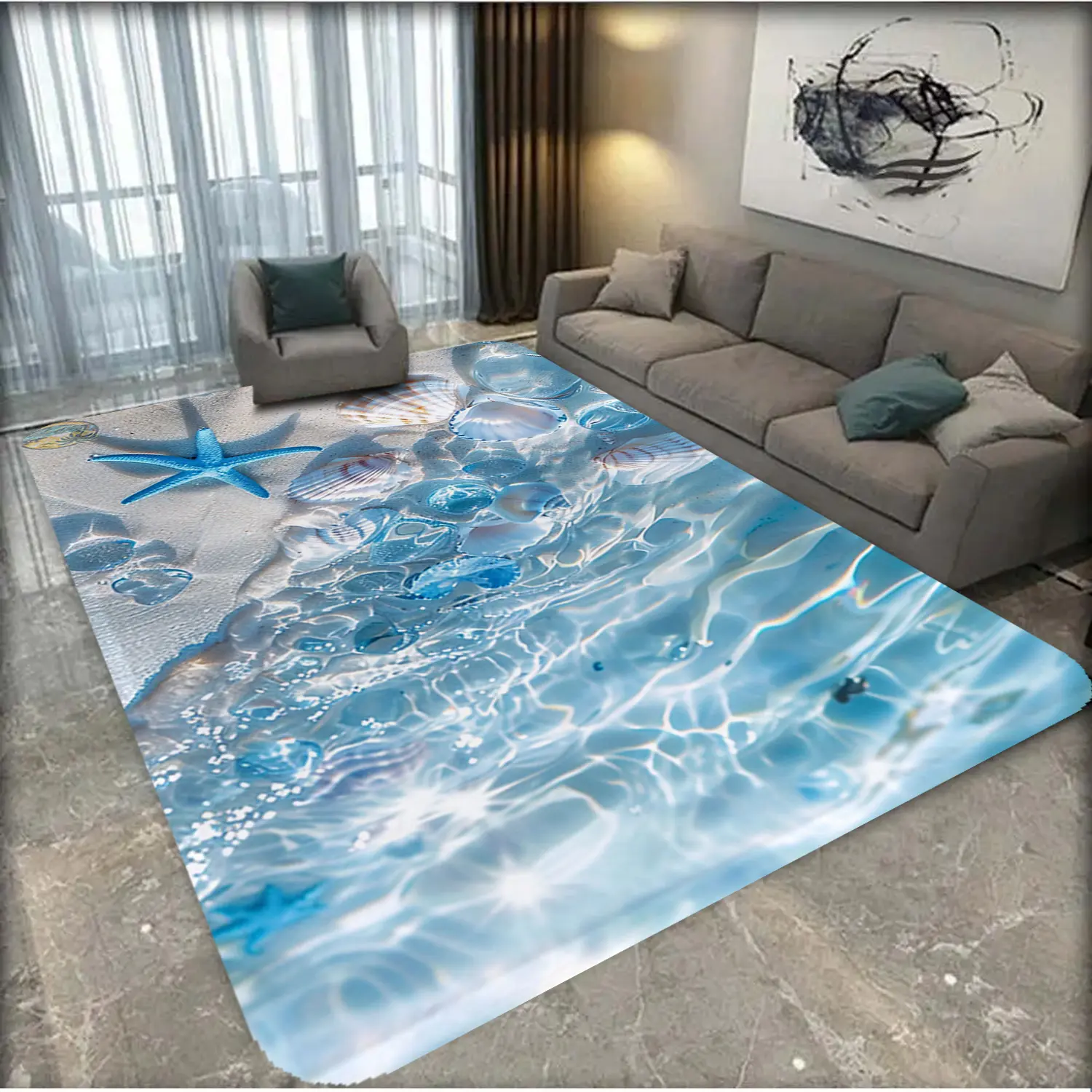 1-piece carpet with starfish seaside design, washable, anti-slip, good resilience, water-absorbent, soft, suitable for entryways, kitchens, bathrooms, corridors, bed edges, laundry rooms, door mats, pet mats, Decorative Rug, Non slip rug