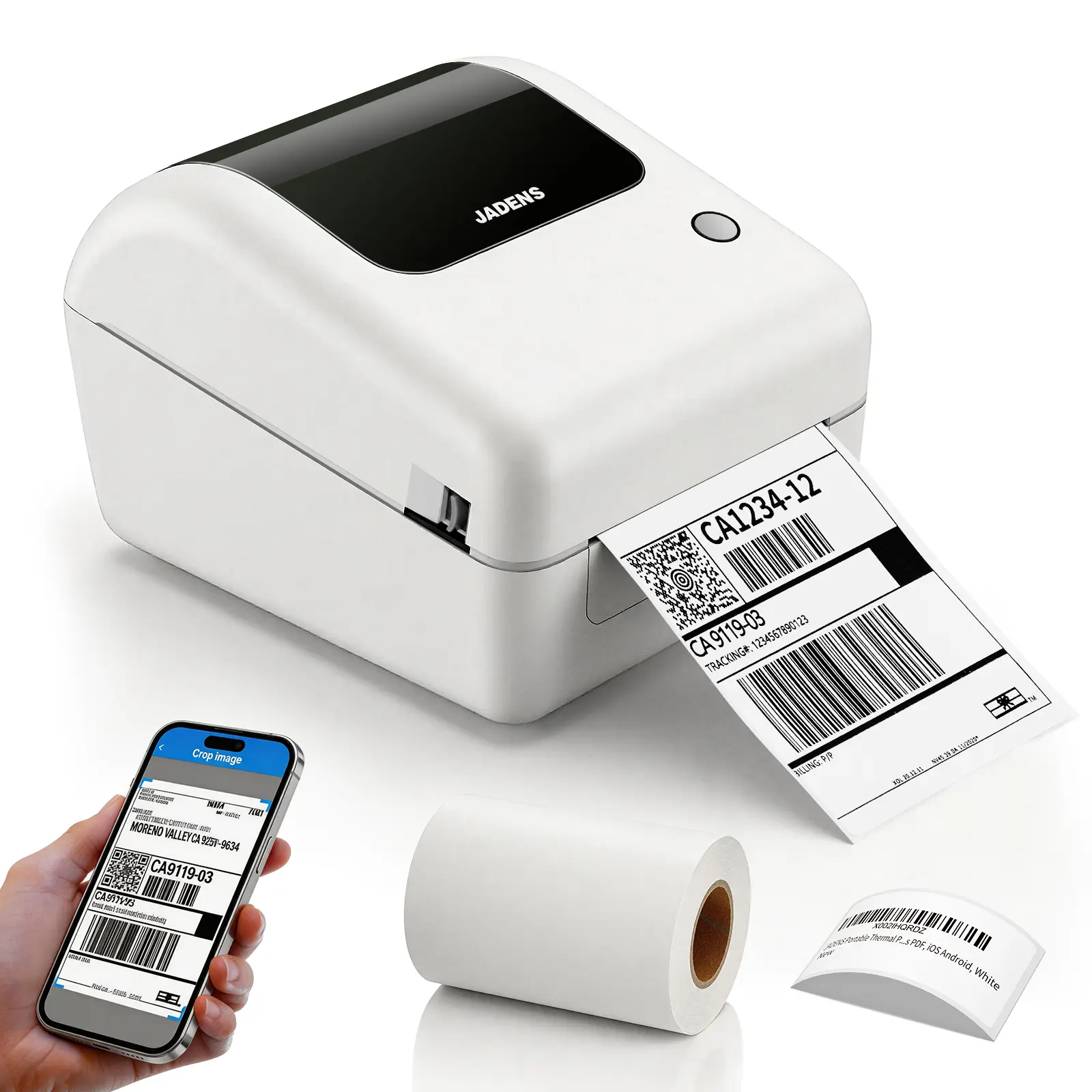 Bluetooth Thermal Shipping Label Printer with Built-in Label Bin, Wireless 4x6 Label Printer for iPhone, Android, Windows & Mac, Includes 50 Labels, Works with USPS, UPS, Amazon, Etsy, Shopify, Black