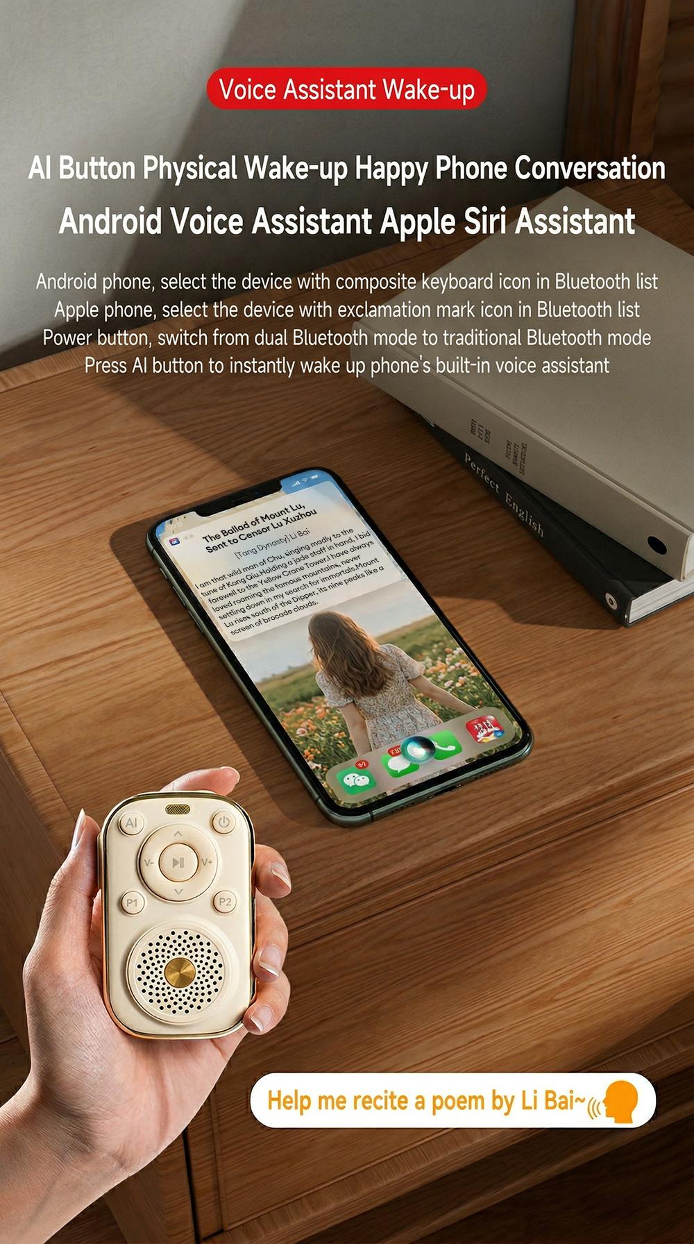 HYUNDAI VA18 8-in-1 Smart AI Translator Speaker, Support Translation, SOS Emergency Assistance, Global Intercom, Anti-Lost Alert, AI Assistant, Radar Detection & Vibration Alert, Portable Audio Device for Travel, Compatible with Android & iOS