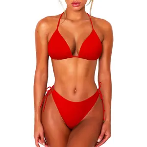 2 Piece Bikini Sets for Women Halter Triangle Bikini Tops Brazilian String Swimsuit Full Coverage Bottom Bathing Suit