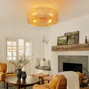 19.6''Ceiling Fans with Lights,Flush Mount Ceiling Fan with Light, Remote Control, and Six-Speed Wind Adjustment,Modern Ceiling Fan with Light for Bedroom,Kitchen,Living Room