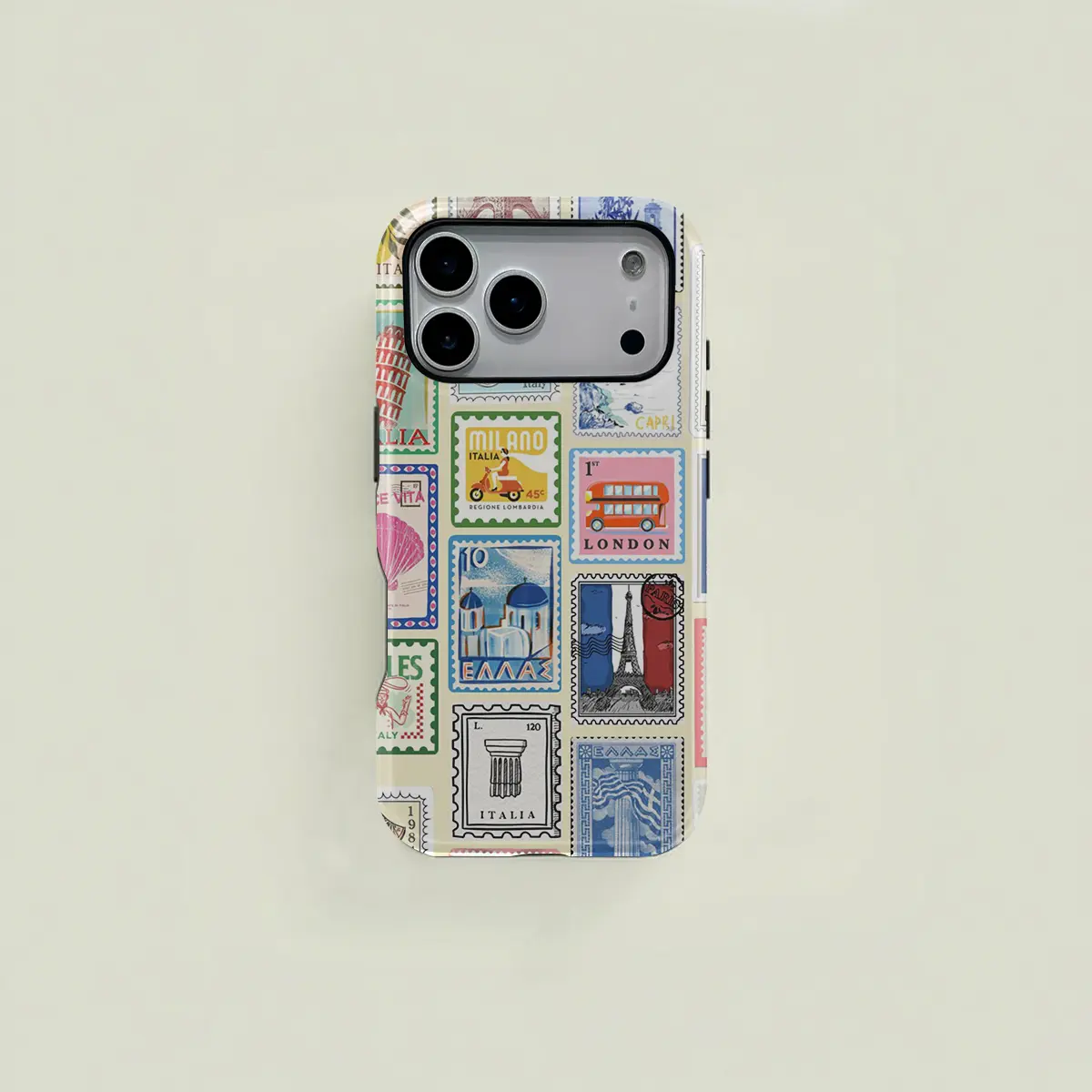 1 pc stamp Eiffel Tower Italy double-layer protective case, solid two-in-one protective case, suitable for iPhone 17 16 15 Pro 14 13 12 11 Pro Max 14 Plus 15 Plus 16Plus 17Plus Samsung Galaxy S25 S24 S23 Ultra series protective case couple mobile phone ca