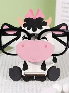 Cute Cow Wooden Glasses Holder with Head Bowknot, Animal Eye Glasses Display Stand for Desk Decor, Home Office, Bedside Table Gift Idea, Functional and Decorative