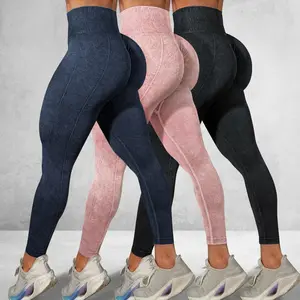 Women's High Waist Acid Washed Seamless Leggings, high Waisted Tight Pants Set, Fitting Textured Thigh Detail High Waisted Tight Pants Set FallFreshness