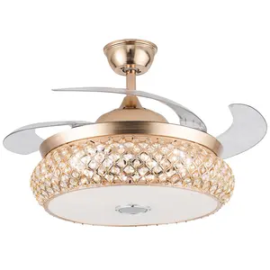 42 Inch Retractable Invisible Ceiling Fan with Light and Bluetooth Speaker, Modern Bluetooth Fan Chandelier with Remote Control 3 Color Change 36W LED