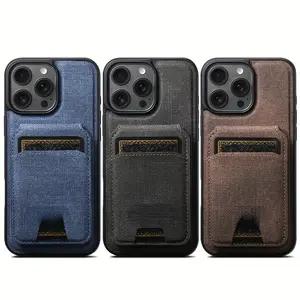 Wireless Charging Magnetic Card Holder Stand Men's Faux Leather Phone Wallet Compatible with iPhone 16 Pro Max 15 Plus 14 Pro 13 12 Black Vintage Western Cowboy Style for Smartphones with NFC Screen Protector and E - Ink Function