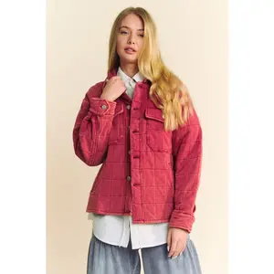 Quilted Button Down Shacket with Chest Pockets - Casual Style, 100% Cotton & 100% Polyester, Machine Wash Cold, Tumble Dry Low Comfort Fit