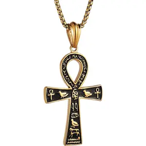 Stainless Steel Large Ankh Cross Pendant Ancient Egyptian Hieroglyphic Symbol 22+2 Inch Chain