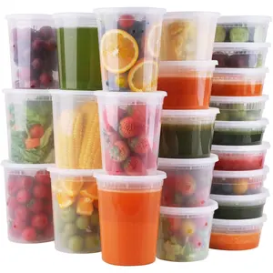 Deli Containers with  48 Sets- Disposable Soup Containers 8oz, 16oz, 32oz - Plastic Containers with ,  Container Leakproof, /Microwave/Freezer/Dishwasher Safe