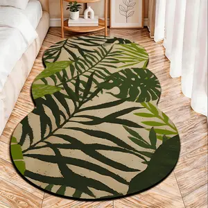 Tropical Plant Bamboo Style 2D Flat Velvet Irregular Carpet, Non-Slip Design, Bedroom Room Decor