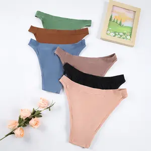 6Pcs Women's Seamless High Cut Underwear, No Show Breathable Stretch Thong Panties, Soft Low Rise Briefs for Daily & Workout