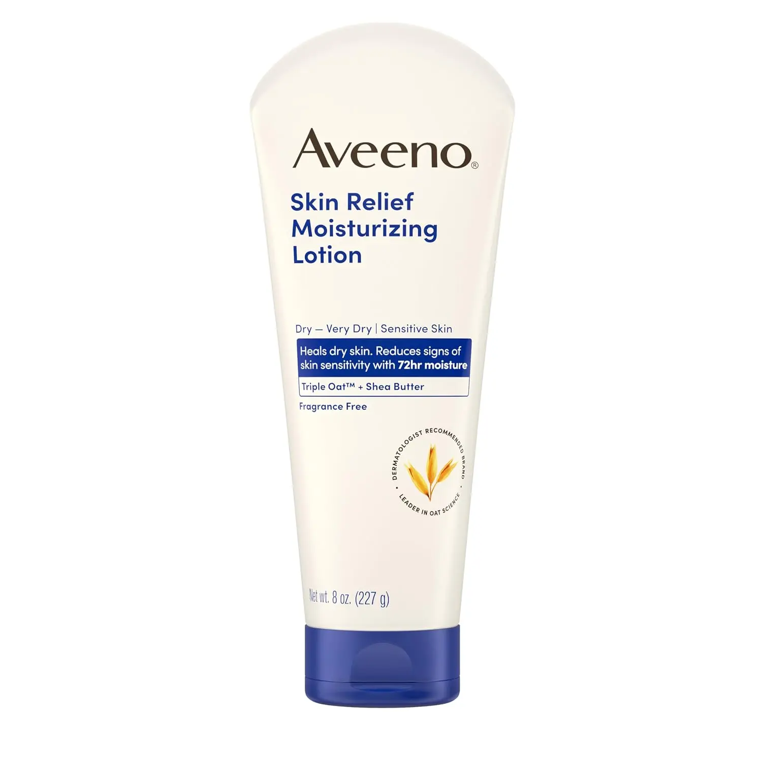 Aveeno Skin Relief Fragrance-Free Moisturizing Lotion, 8 oz - Triple Oat & Shea Butter Formula, Fast-Absorbing, Non-Comedogenic for Very Dry Sensitive Skin