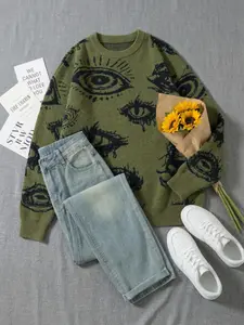 2026 Autumn Winter Turtleneck Elegant Long Sleeve Loose Fit Jacquard Eye Warm Base Layer Knitted Pullover Sweater