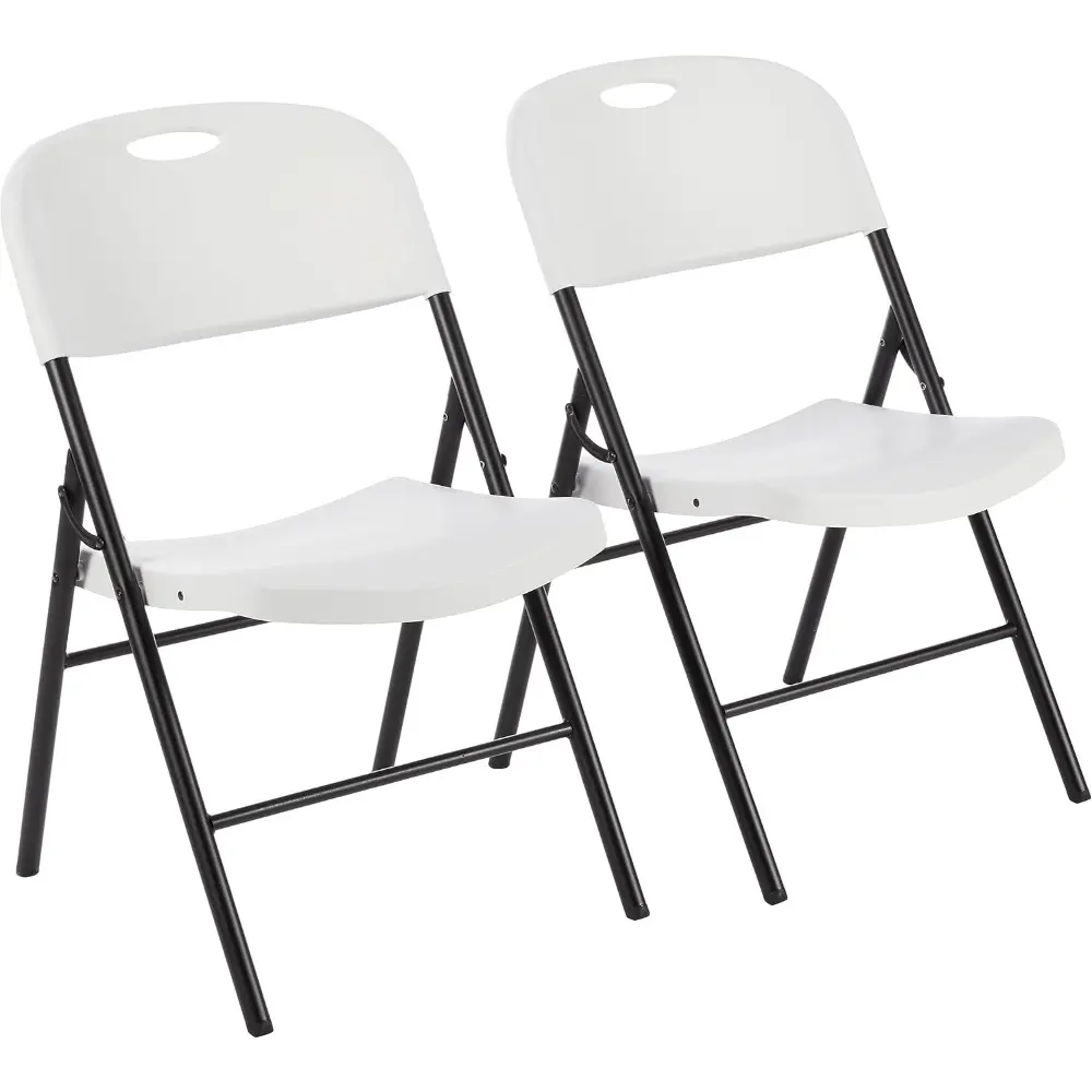 Foldable Portable Plastic Chair, 350-Pound Capacity, White, 2-Pack