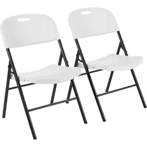 Foldable Portable Plastic Chair, 350-Pound Capacity, White, 2-Pack
