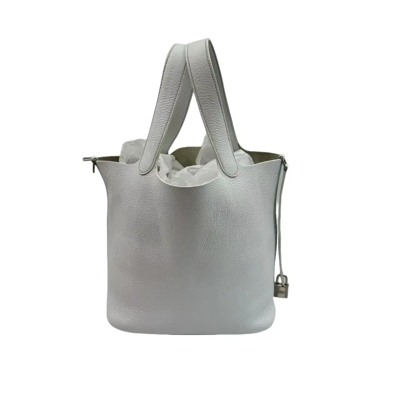 Pre-owned HERMÈS hz8 Picotin 22 Lock Craie White Clemence Leather Silver Lock Hardware Bucket Tote Bag 70538