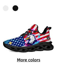 Unisex Neon Style Eagle USA Flag Trendy Casual Sneakers - Skin-Friendly Mesh, High Elastic Shock-Absorbing & Non-Slip for Daily Commute & Outdoor Wear