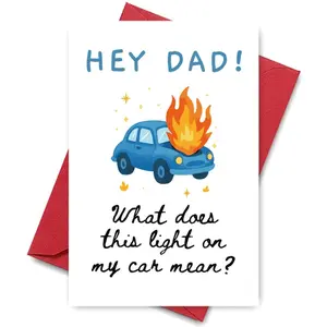 1PC Humorous Dad Birthday Card with Hey Dad What does this light on my car mean Slogan For Dad Perfect for Playful Warm Wishes Ideal for Father Child Bond Adds Fun to Celebrations Funny Dad Card