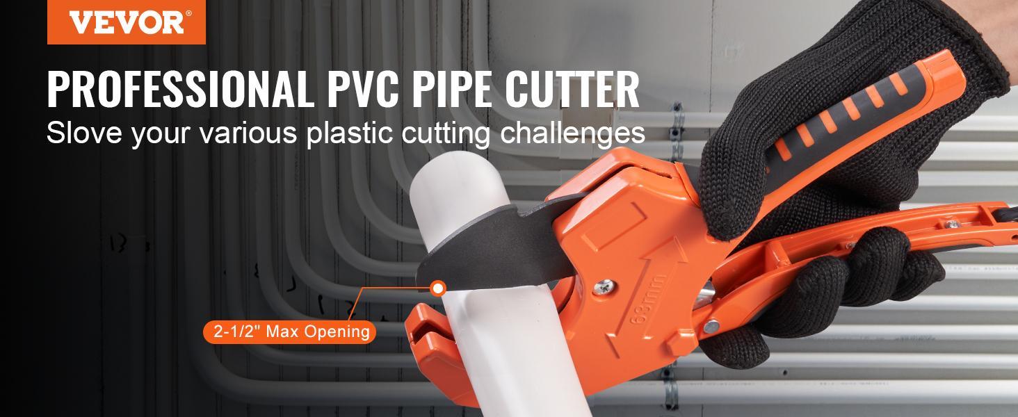 VEVOR PVC Pipe Cutter, TikTokShopBlackFriday, 0-2-1/2" O.D. Ratcheting PVC Pipe Cutter, Heavy Duty Tube Cutting Tool with Spare SK5 Blade for PVC, CPVC, PP-R, PEX, PE, Rubber Hoses