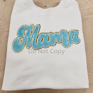 Mama Chenille Patch Sweatshirt Cotton Casual White