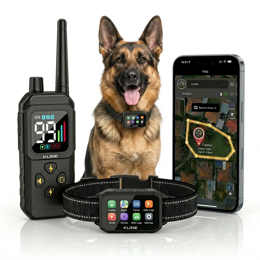 KLINE GPS Wireless Dog Fence Collar - Waterproof Training Collar with Beep & Vibration, Outdoor Custom Perimeter Boundary for Large & Medium Dogs, Wireless Electric Containment System