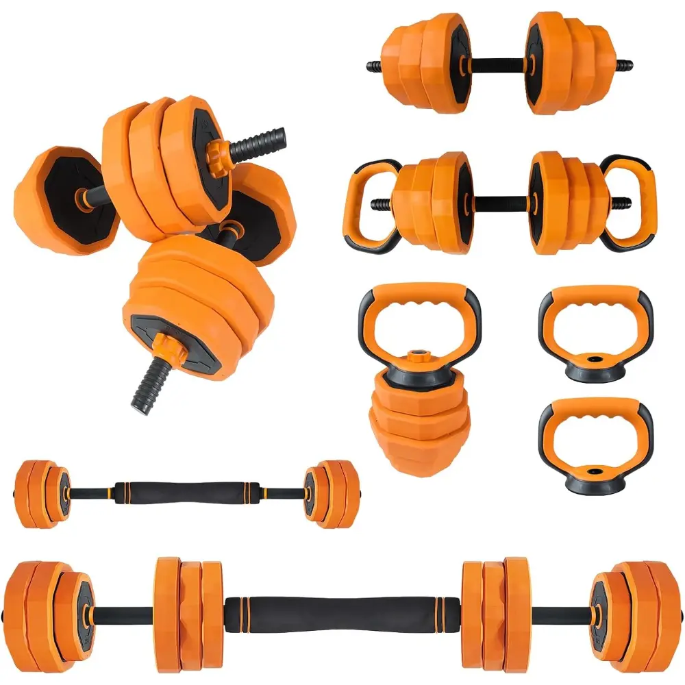 Adjustable Dumbbell Set, 66 LB 4-in-1 PVC Coated Weights, Fitness Kit with Barbell, Kettlebell & Push-Up Stands for Home Gym Workout, Fitness Set, Adjustable Weights Dumbbells, Dumbbell Plates