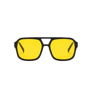 Unisex Vintage Square Sunglasses, 2025 New Trendy Casual Shades, UV-Protective Yellow Lenses, Women's Everyday Wear Eyewear,summervibes