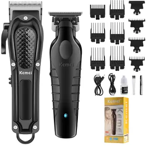 KEMEI Professional Hair Clippers Set for Men, Cordless Rechargeable Barber Clippers & Trimmers Kit, Clippers for Hair Cutting, Gifts for Men, KM 2299, KM 1071, Black
