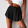 MULLVEIG Women's Chic Solid Color High-Waist Tennis Skirt with Shorts - Stretch Poly, Drawstring, Built-in Shorts, Pleated Detail, Knot Accent, Quick Drying Above-the-Knee Skort for Golf, Pickleball