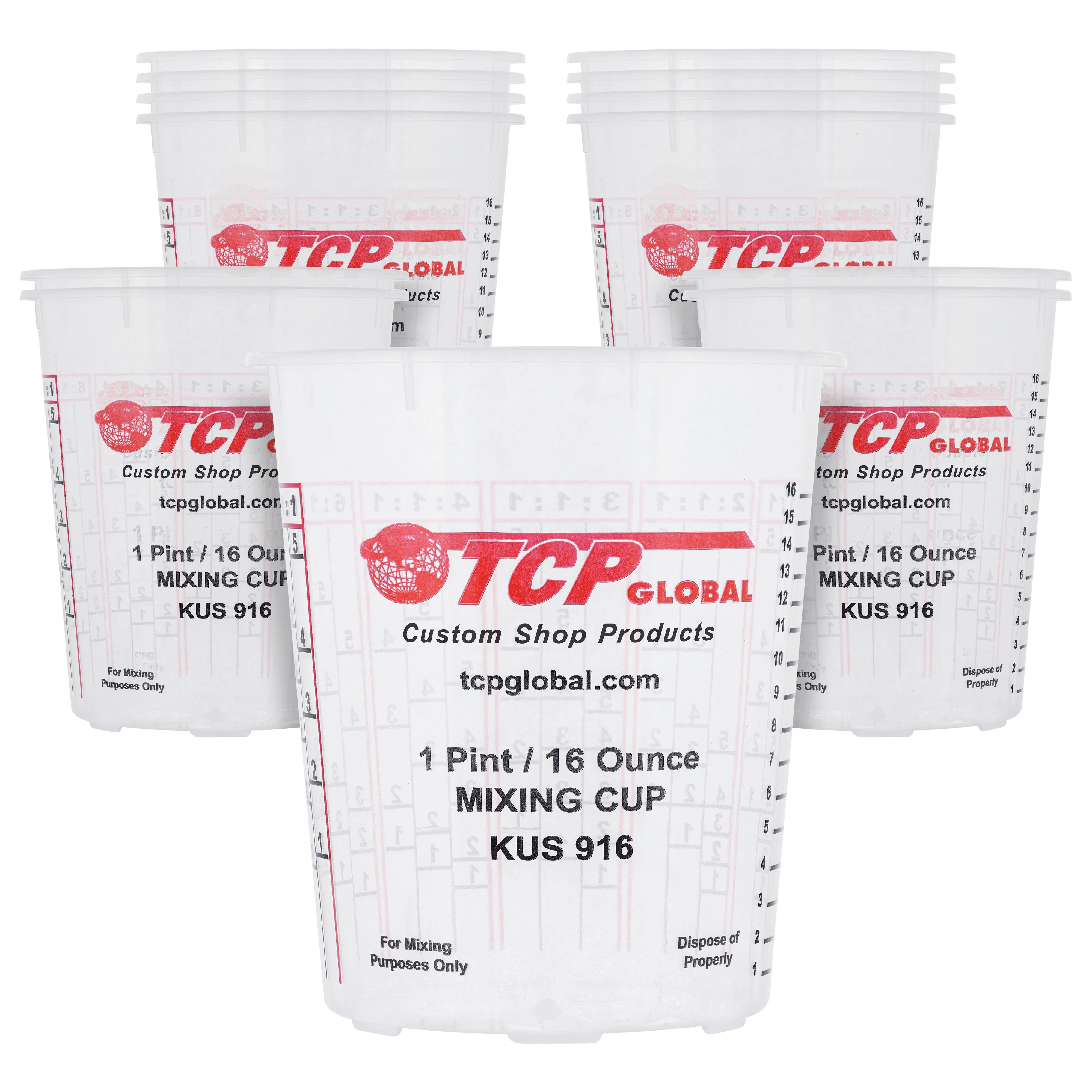 Custom Shop Paint Mixing Cups, 16-Ounce (12 Pack) - Plastic Measuring Cups for Liquids, Automotive Painting, Epoxy Resin, Acrylic Arts, Crafts