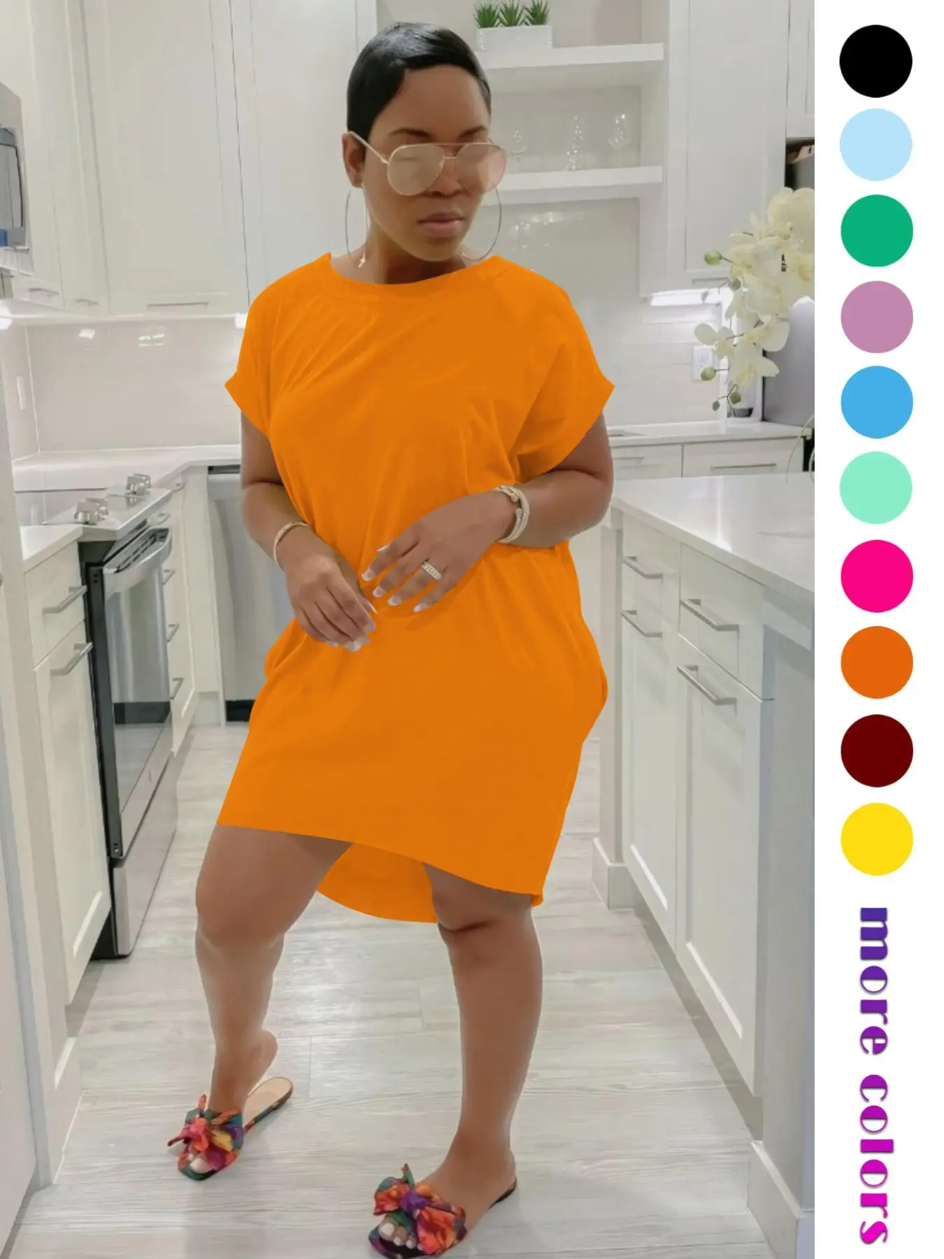 264 women's solid color pocket dress, loose pocket dress, dress, breathable and comfortable dress, outdoor casual party dress