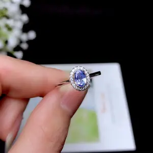 Natural Tanzanite Gemstone Ring 925 Sterling Silver, Fashionable Female Wedding Engagement Oval Cut 6 X 4 Mm