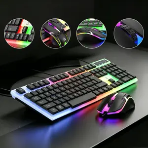 GT100 Wired Gaming Keyboard and Mouse Combo,RGB Colorful LED Backlight,Floating Keycaps, Mechanical Feel,Anti-Skid Roller,Comfortable Ergonomic Design,Durable Responsive Buttons for PC Gamers,Great for Home Gaming Office Daily Use,Ideal Gift