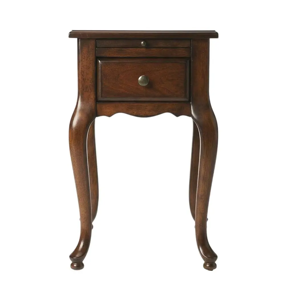 Solid Wood Cherry Frame Rectangular Chairside Table - 1 Drawer, Sturdy Legs, Indoor Living Room End Table
