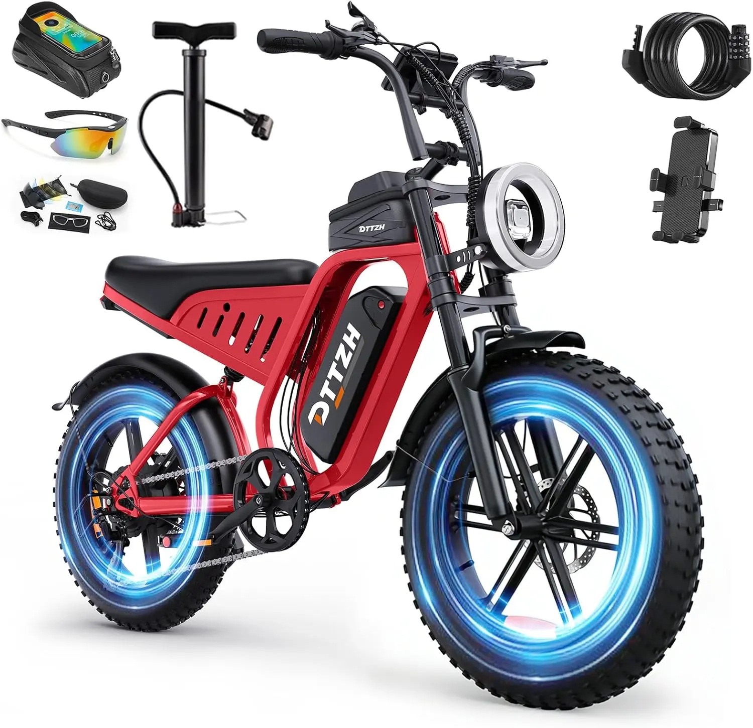 DTTZH F6S Unisex Adult All Terrain Tires Electric Mountain Bike, 2000W Peak Motor, 48V 25Ah Removable Battery, 40MPH Top Speed, 60-80 Mi Range, Full Suspension, 2-Seater, UL 2849 Certified
