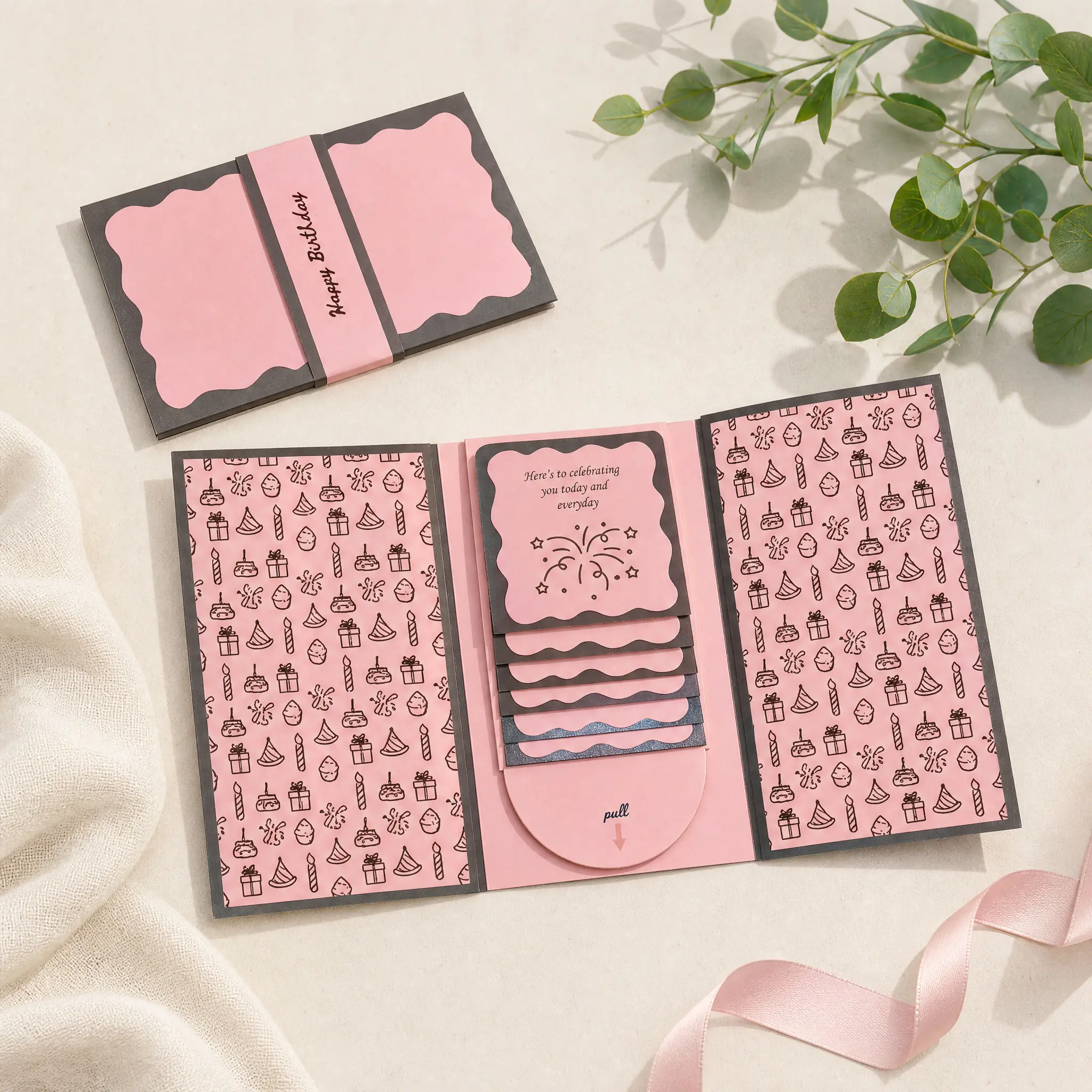 Pink Interactive Pull-Out Gift Card Holder with Envelope - Cascade Cash Holder for Party Gifting