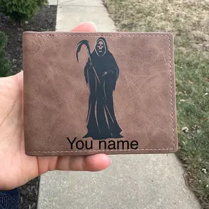 Santa Muerte Personalized PU Leather Bi-Fold Wallet for Men (Add your name or state on notes to put on your wallet ) multi card