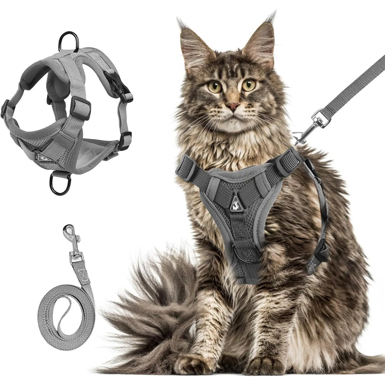 Chest Harness and Leash, Anti-Escape Adjustable Soft mesh  Leash and Chest Harness Set for All Types of Cats  Vests (Grey, 16.5-22.04lb)