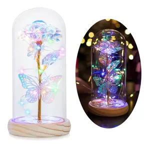 Glasseam Galaxy Glass Rose Forever Eternal Crystal Flowers Roses in Glass Dome with Butterfly Mother's Day Gifts for Women Daughter Mom Wife Girlfriend