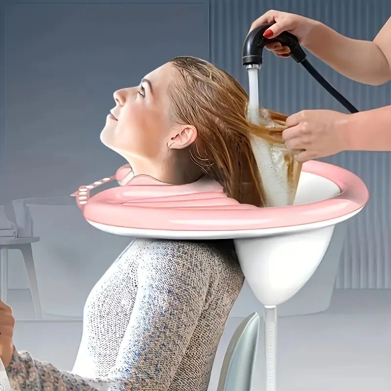 4pcs Inflatable Shampoo Basins, Portable Mobile Shampoo Basins with Air Pump And Drainage, Soft And Comfortable Lightweight Shampoo Basins, Suitable for Elderly, Disabled, Pregnant Women, Injured, Bedridden, Can Be Folded for Storage