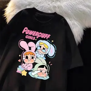 Kawaii "Powerpuff Girls" Graphic Print Short Sleeve Shirt, Cute Casual Tee