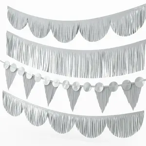 Silver Fringe Banner Kit - Metallic Party Backdrop Decoration