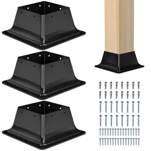 4x4  Base 3 count-Inner Size 3.6x3.6-Heavy Duty Metal  Brackets-Deck  Anchors-Solid Steel- Coated-  Holder for Porch Handrail Railing Pergola Fence Pavilion-Support Deck Base