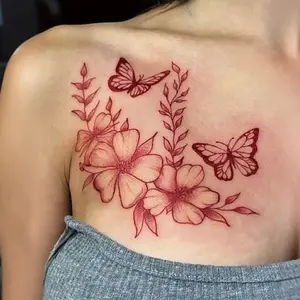 1 Sheet Butterfly Flower Temporary Tattoo Stickers, Waterproof Fake Tattoos, Body Fake Tattoos Last for 2-5 Days, Suitable for Women or Men, Cover Scars, for Arms, Wrists, Shoulders, Legs, Waist, Neck, Hands