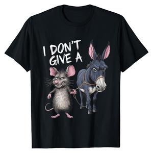 Men's Funny "I Don't Care" Mouse and Donkey Graphic T-Shirt - 180g Cotton Vintage Loose Short Sleeve Crew Neck Casual T-Shirt, Machine Washable Humor Design
