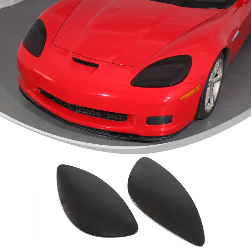 2-Piece ABS Plastic Smoked Look Headlight Covers, Anti-Fade Transparent Gray Exterior Accessories with Fading Protection, Luxurious Decoration Upgrades for 2005-2013 Corvette C6 Models (Years of Trouble-Free Use)