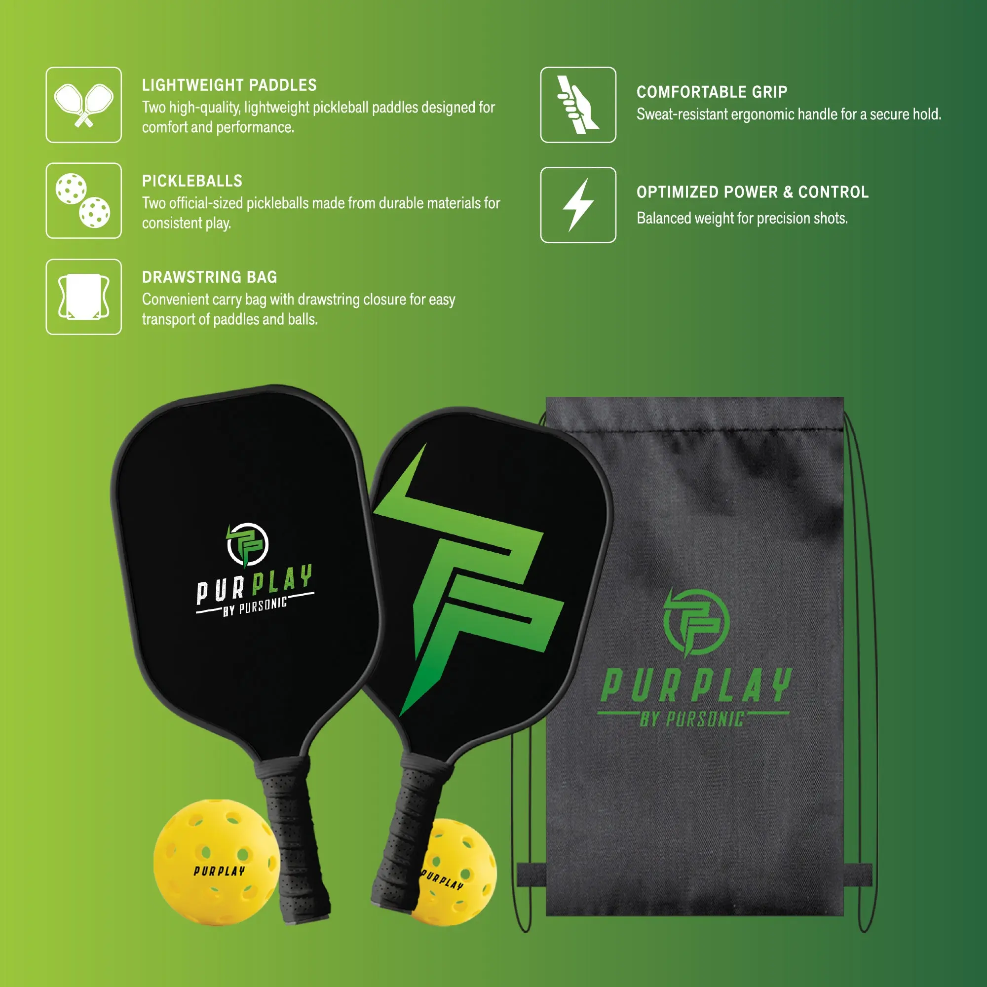 Ultimate Pickleball Set - 2 Paddle Performance Kit with Bag & 2 Balls - Complete Kit