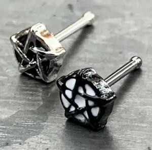 1 Piece Unique Pentagram Stainless Steel Nose Stud Ring - 20g - Black or Silver!