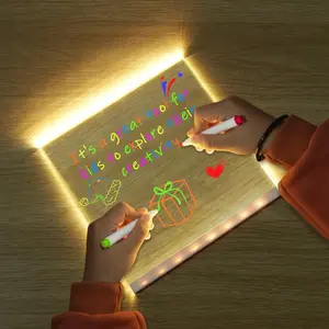 Rewritable Acrylic Message Board - Dry Erase Drawing Board, Brightness and Color Adjustable, LED Display Board, Color Pens & Spray Can Included