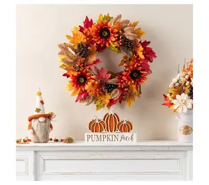 Glitzhome 24"D Fall Harvest Sunflower, Pinecone & Berry Wreath